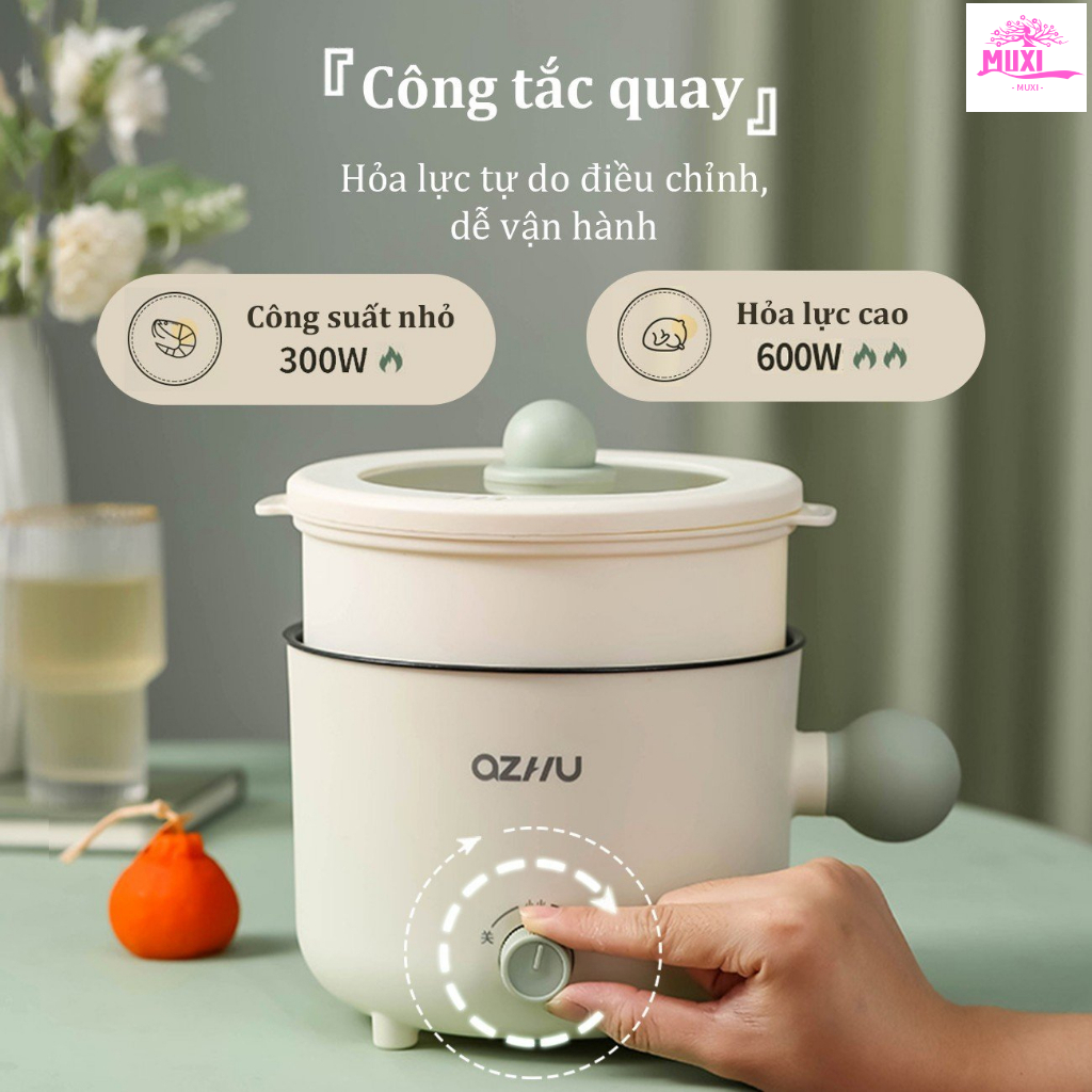 Nồi điện đa năng , nồi lẩu mini đa năng kèm khay hấp, chất liệu chống dính, dung tích 1,8L tốc độ sôi cực nhanh