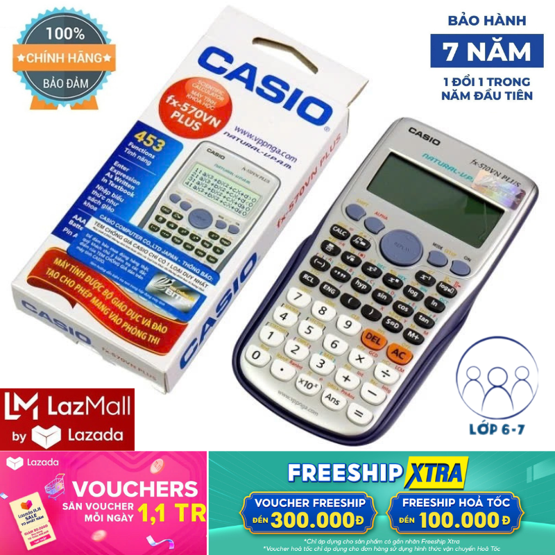 [BIG DEAL Casio BITEX] LazMall ThaiLand Máy Tính CASIO 570VN Plus (453 Phép Tính) Cho Học Sinh Cấp 2, Cấp 3 Được Bộ Giáo Dục Cho Phép Mang Vào Phòng Thi, Màn Hình LCD Rộng Và Sáng, Thực Hiện Được Nhiều Phép Tính Hơn Với Kết Quả Chính Xác Và Rõ Ràng