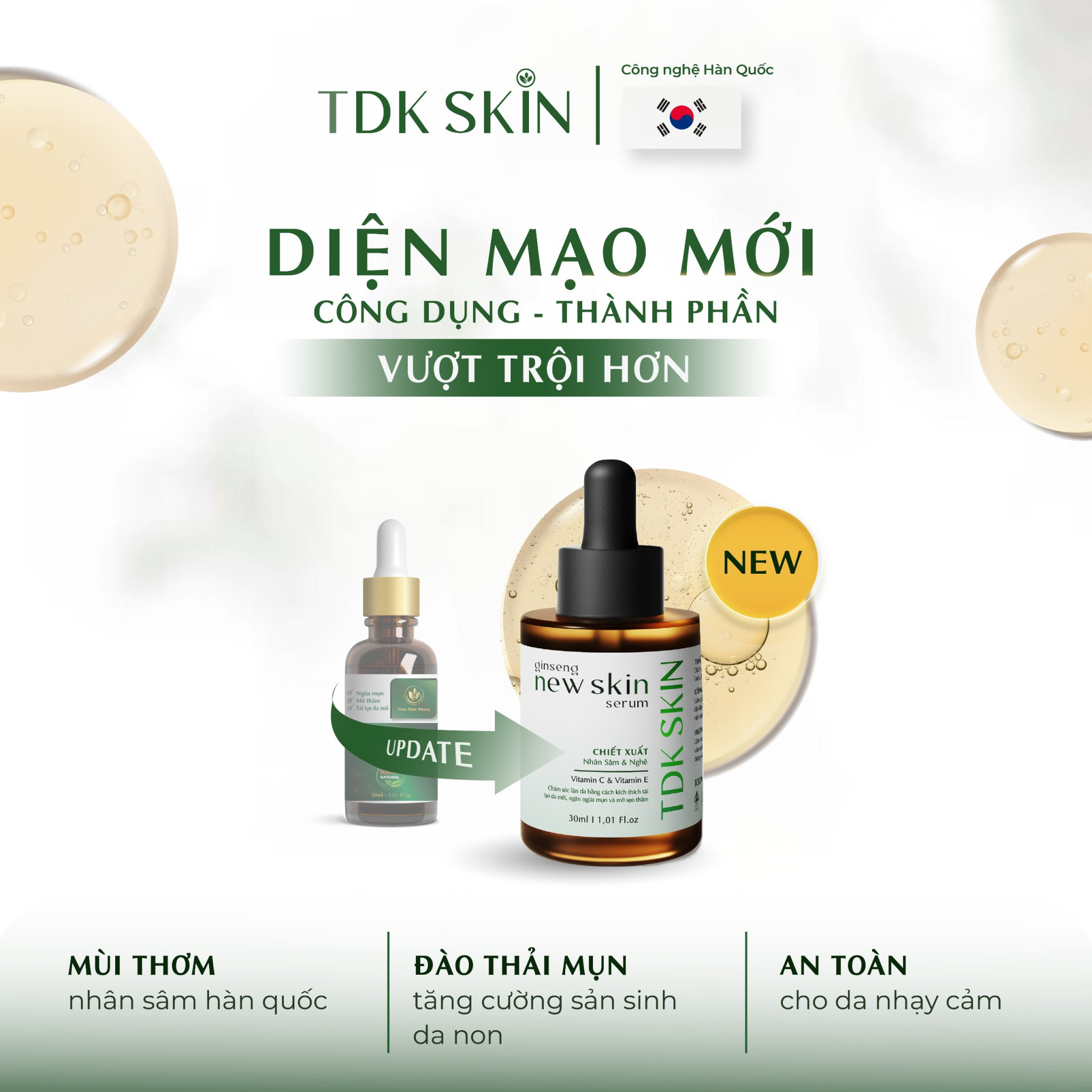 Serum giảm sẹo rỗ, mụn, giảm thâm ginseng new skin serum 30ml - tdk skin