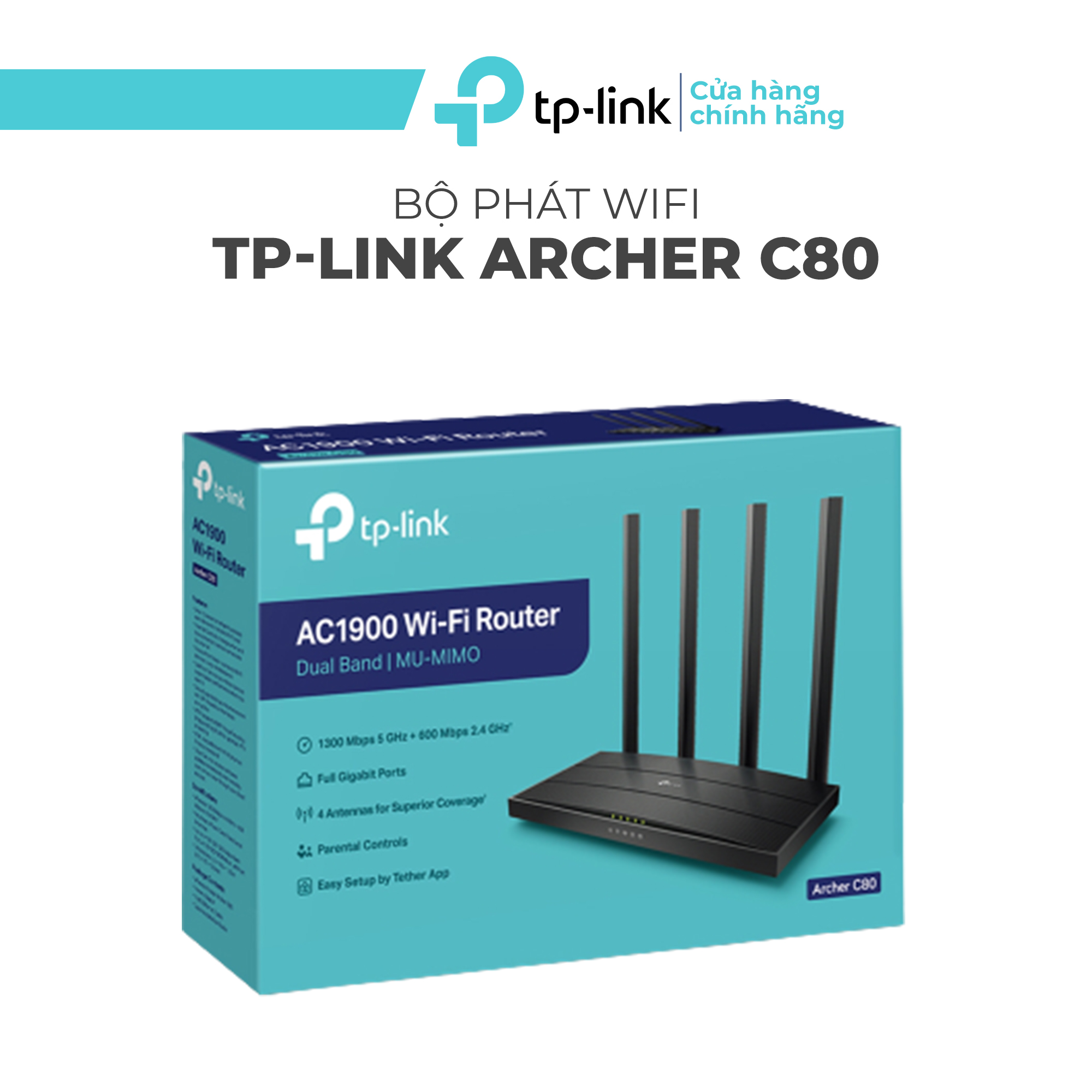 Bộ phát wifi tp-link băng tần kép ac1900 archer c80 mu-mimo - router gigabit