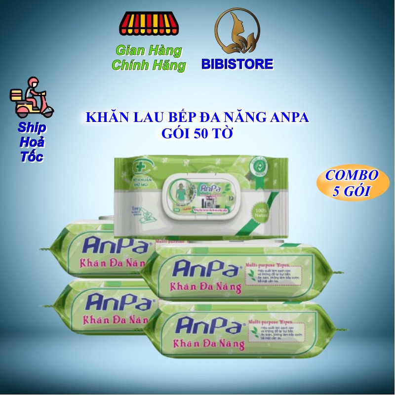 (COMBO 5 GÓI) Khăn Lau Bếp ANPA Gói 50 Tờ ̣(Bibistore TB)