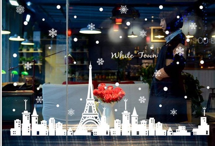 Binbin pk149 winter Paris city Christmas decoration wall decal