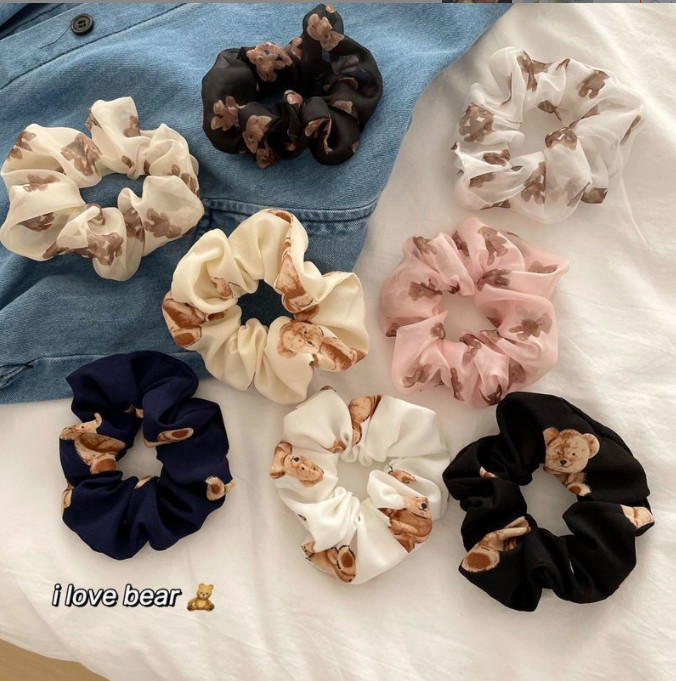 Dây chun nịt buộc tóc vải hình gấu caro dễ thương tini chunvaigau08
