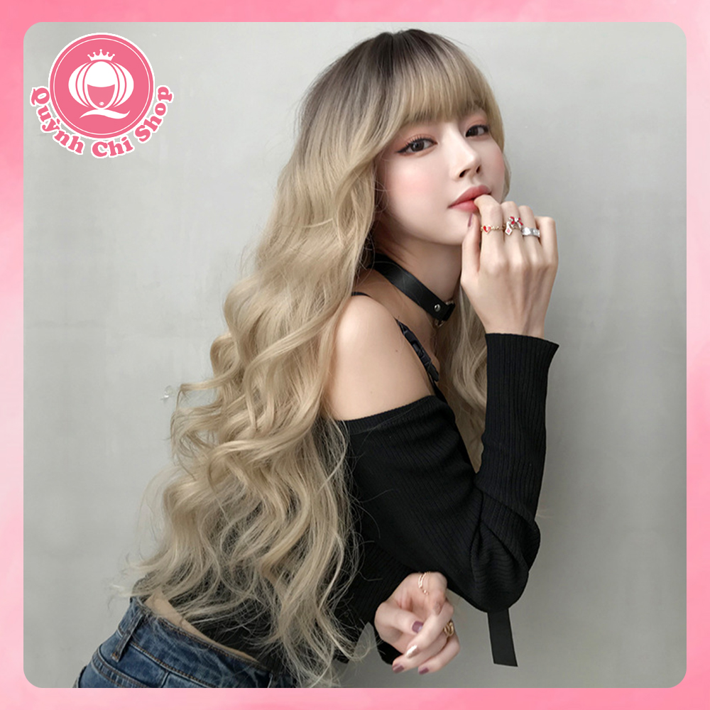 Tóc giả dài nguyên đầu CAO CẤP, tóc dài xoăn sóng nước to giống tóc thật, phong cách Châu  u tặng lưới tóc