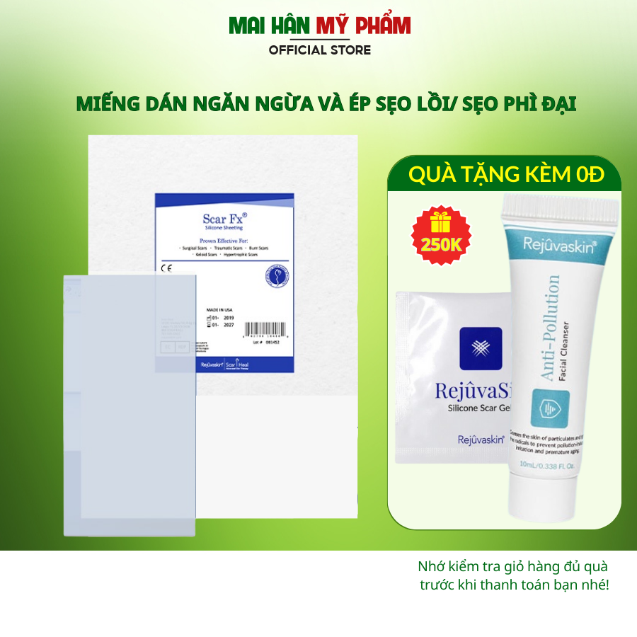 Miếng dán xẹp sẹo lồi / phì đại rejuvaskin scar fx 10x20cm