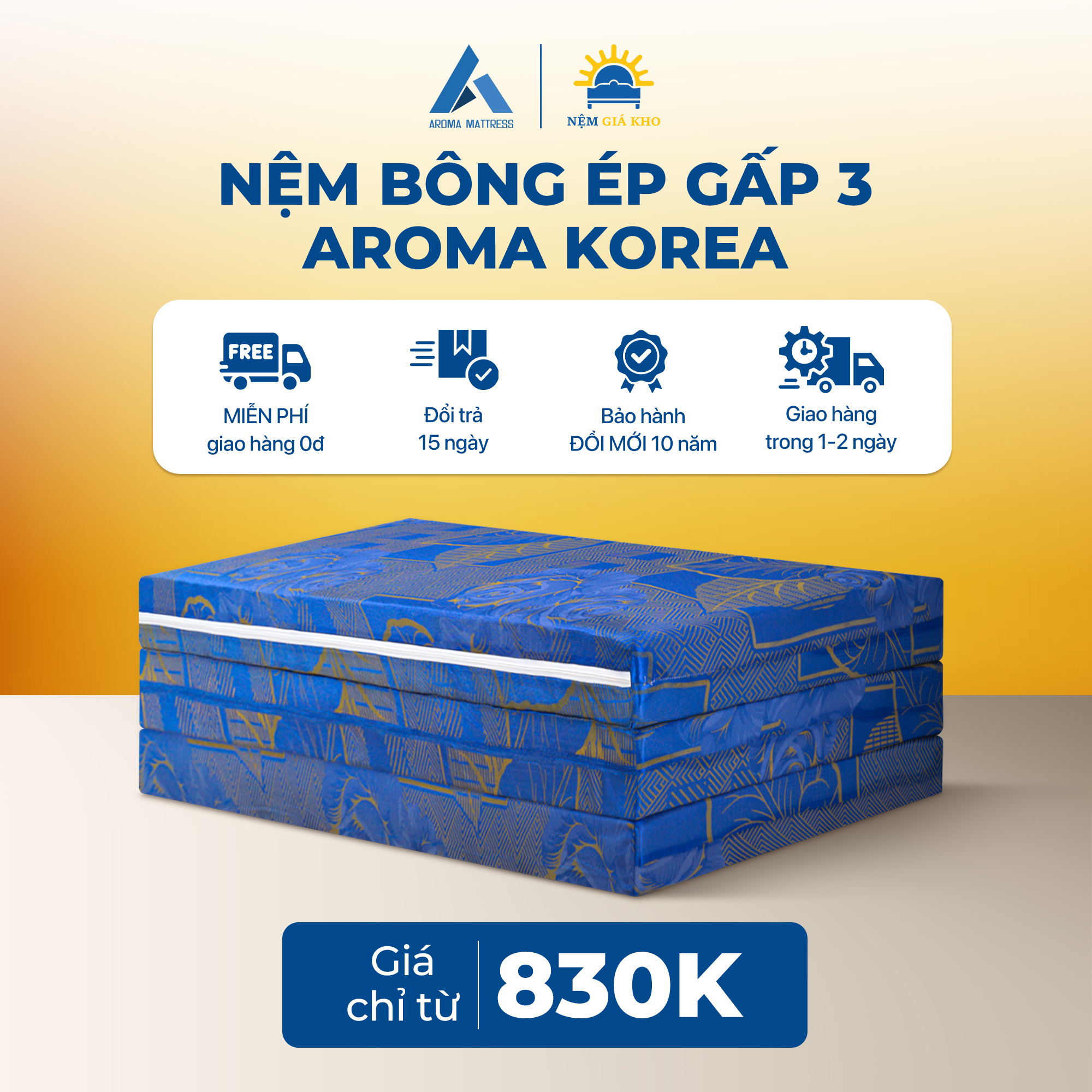 Nệm Bông Ép Gấp 3 Aroma Korea - Nệm Mềm - Êm Ái - Bảo Hành 5 năm - Nhiều Màu Giao Ngẫu Nhiên