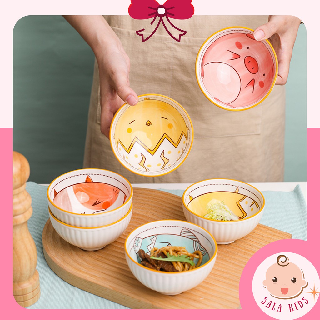 Bát Sứ Ăn Dặm Kiểu Nhật Cho Bé, Bộ Chén Bát Thìa Sứ Ăn Dặm Ăn Cháo Cho Bé Họa Tiết Con Vật Dễ Thương SALA KIDS