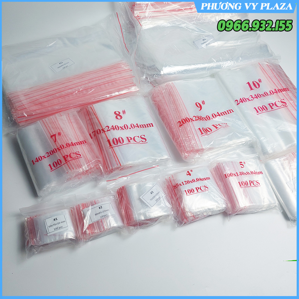 100 Túi Zipper Chỉ Đỏ Loại Dầy Nhiều Kích Thước Tuỳ Chọn