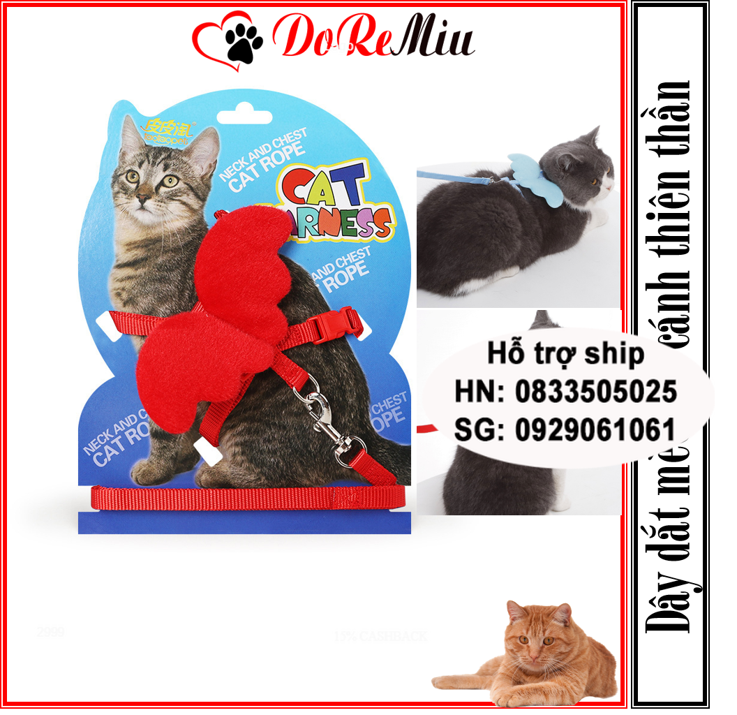 Doremiu - Bộ Dây dắt mèo đôi cánh thiên thần Xích mèo phù hợp cho mèo từ 1-8kg