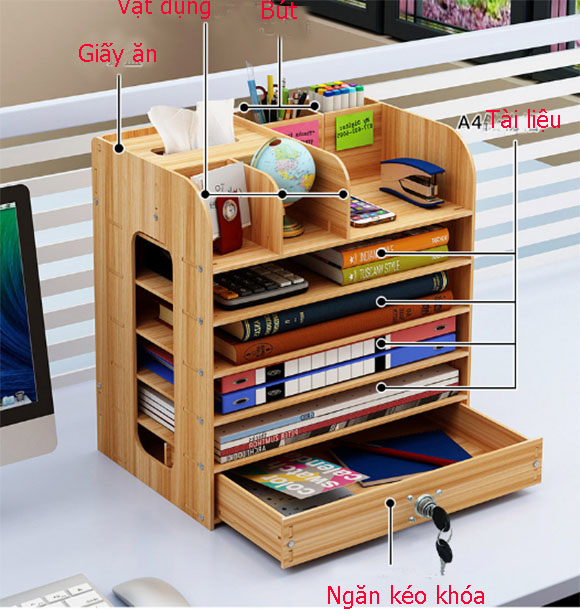 Kệ Giá gỗ để sách tài liệu để bàn mini trong văn phòng nhiều mầu sắc cho bạn lựa chọn Kiểu hình chữ nhật có nhiều ngăn, Kệ Sách Để Bàn, Có Ngăn Để Giấy Ăn, Kệ sách, Giá sách để bàn làm việc, Kệ sách gỗ