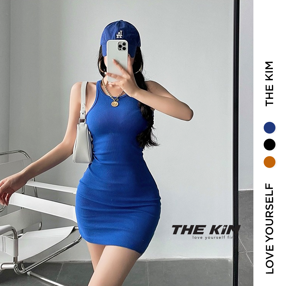 TheKim V151 Váy body thun tăm ba lỗ , đầm body ngắn ôm sát người mini dress đen