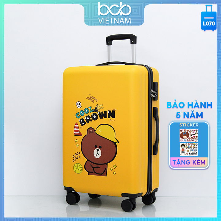 Vali du lịch vỏ nhựa in hình gấu brownie tiệc tùng size 20 24 26