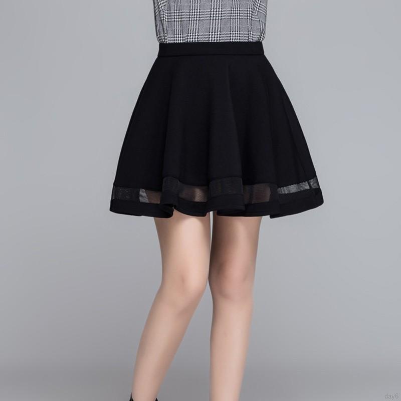 Chân váy xếp ly phối lưới (Đen)