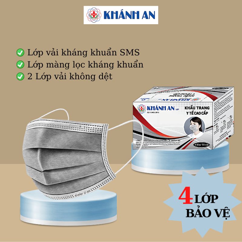 Khẩu trang y tế 4 lớp Khánh An 2 hộp gồm 100 chiếc loại kháng khuẩn cao cấp