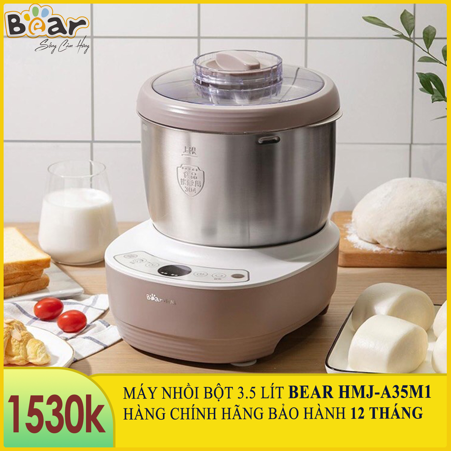 [Chính Hãng] Máy nhồi bột bear 3.5L, máy nhào bột, máy trộn bột làm bánh Bear 3.5L HMJ-A30M1