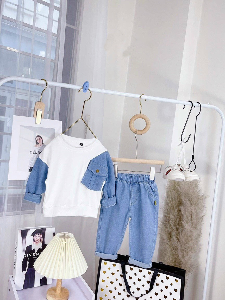 Bộ đồ bò bé trai gái thu đông phong cách hàn quốc
