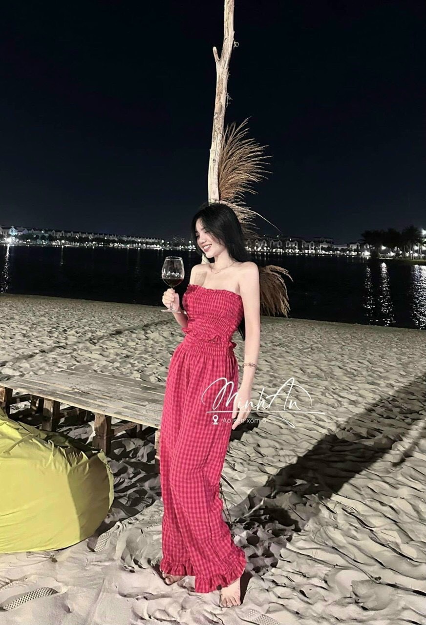 [HCM]siêu phẩm set áo nhùn quần dài họa tiết caro M7044Q