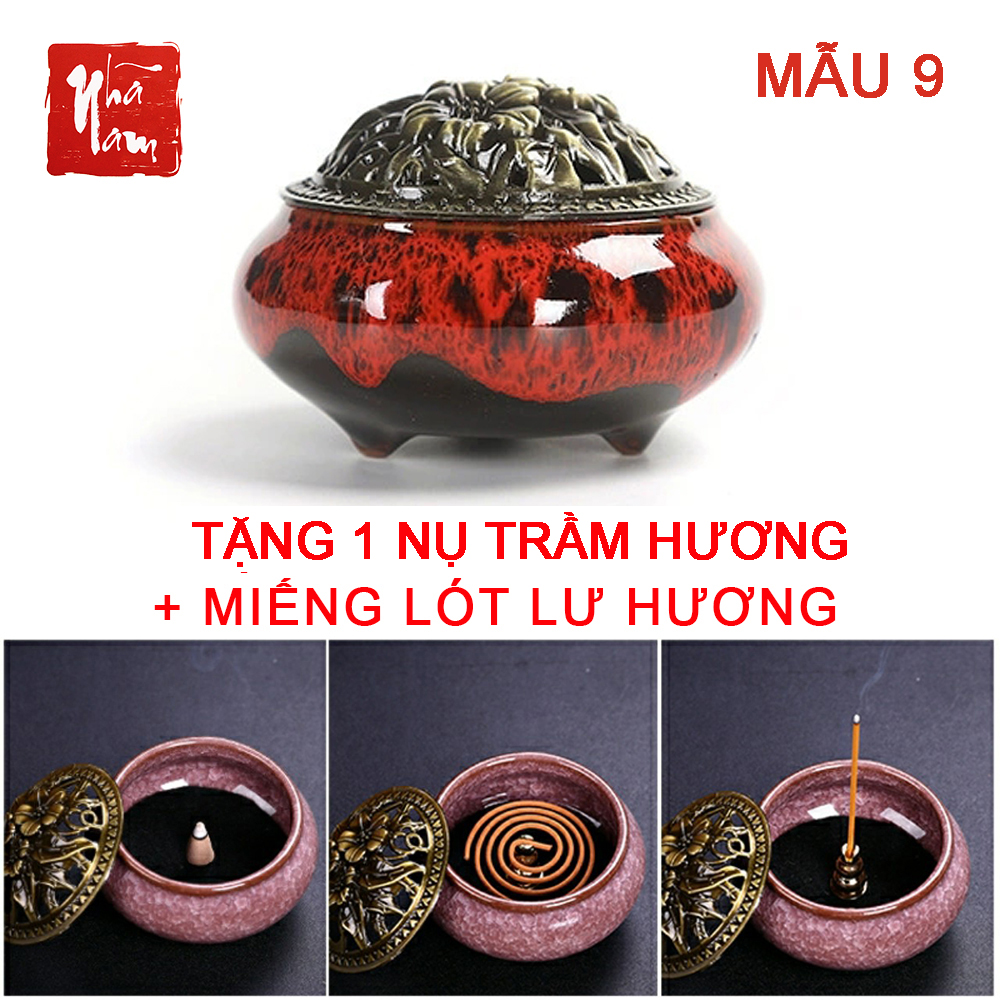 [TẶNG MIẾNG LÓT LƯ +1 NỤ TRẦM - NHIỀU MẪU] Lư hương, lư xông trầm hương Phong Thủy Nhã Nam, đỉnh đốt nhang gốm sứ, tặng miếng lót lư hương, bông chống cháy