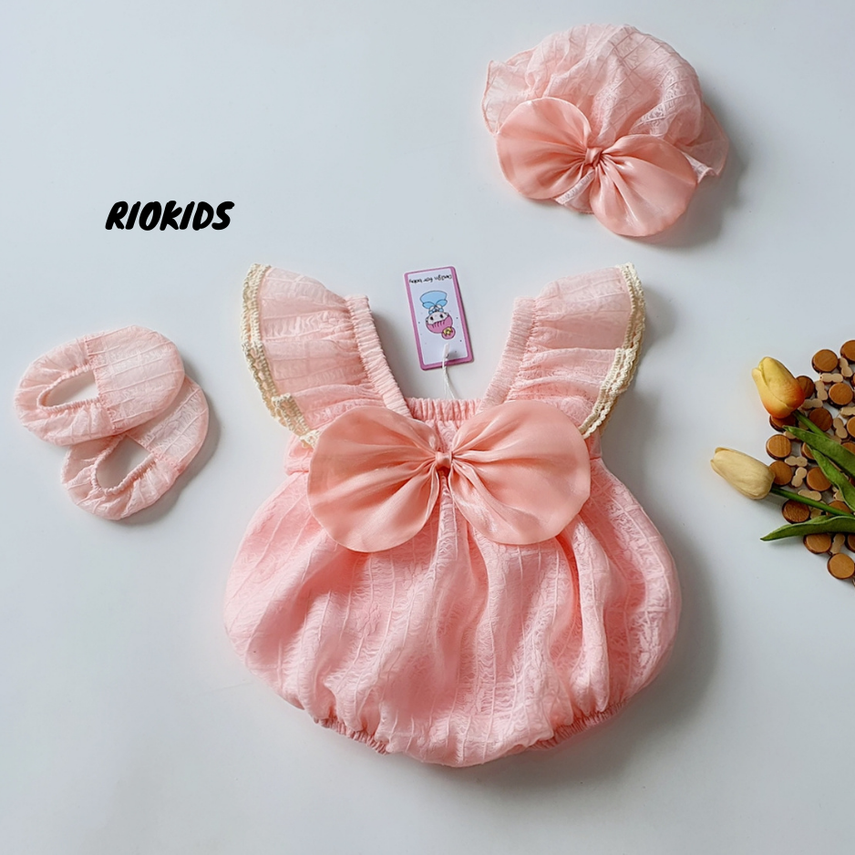 BD140 Bodysuit dây ren Nhật hồng RIOKIDS cho bé gái sơ sinh đi chơi, đi tiệc