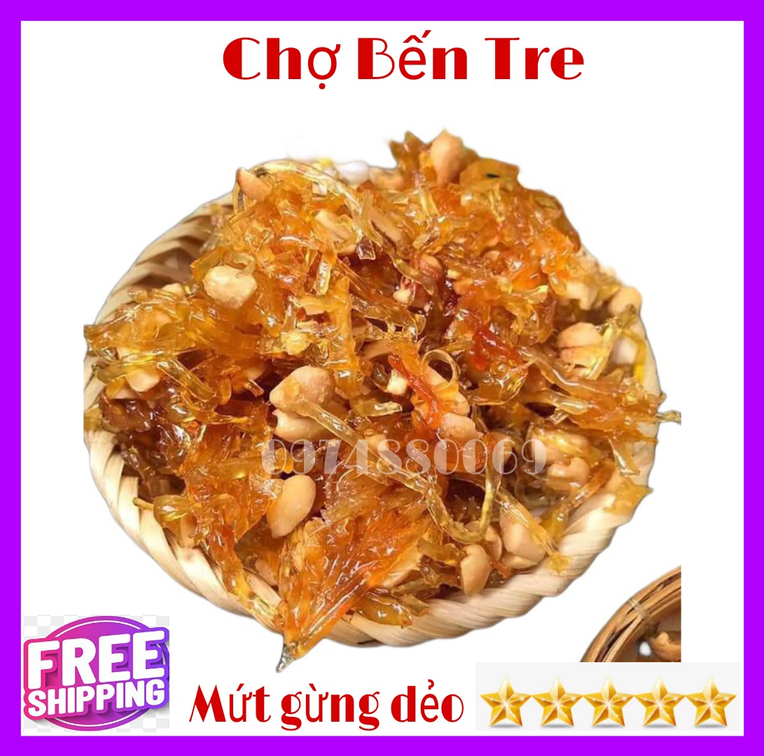 Mứt gừng sợi dẻo mè đậu phộng hủ 500gr-chợ bến tre