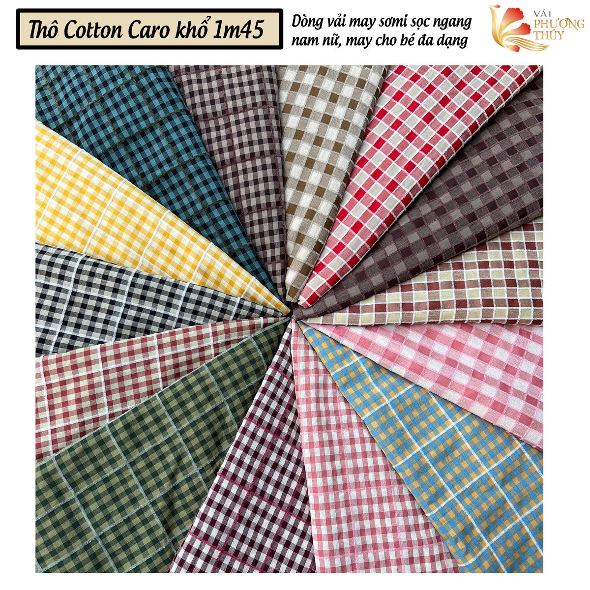 Vải Thô Cotton PHƯỢNG THÚY Dày Dặn, May Đồ Bộ, Đầm Váy, May Ga Giường Gối Họa Tiết Hoa Nhí, Bông Lập Thể Khổ 1m55