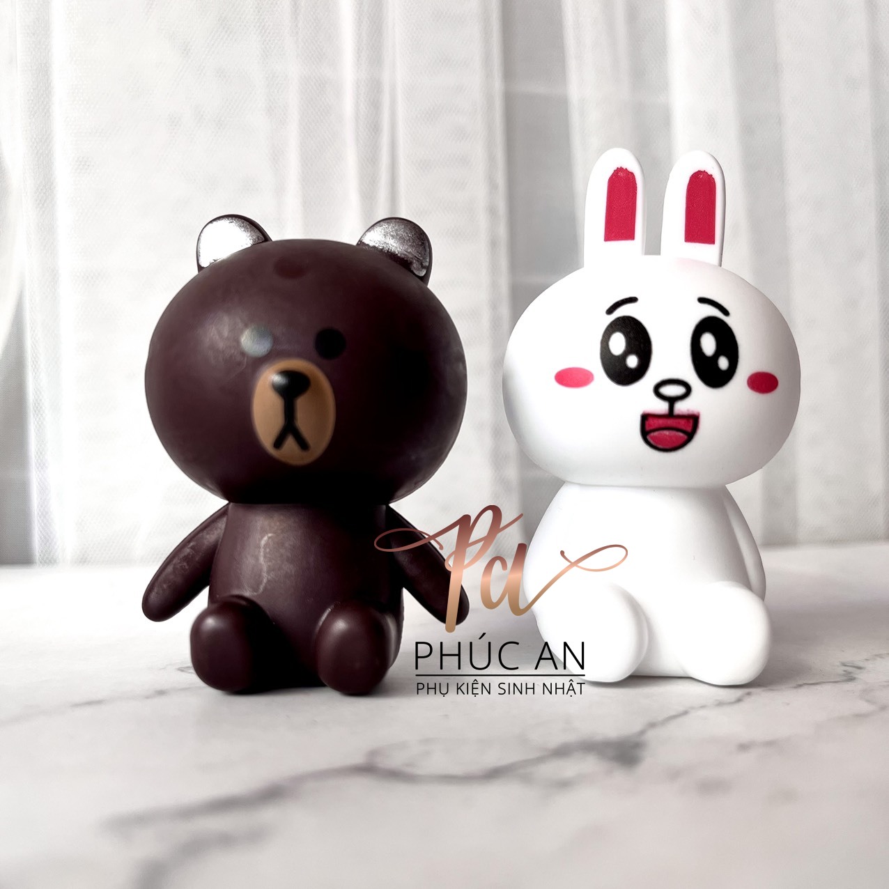 Cặp gấu nâu và thỏ trắng mini trang trí bánh kem hpbd