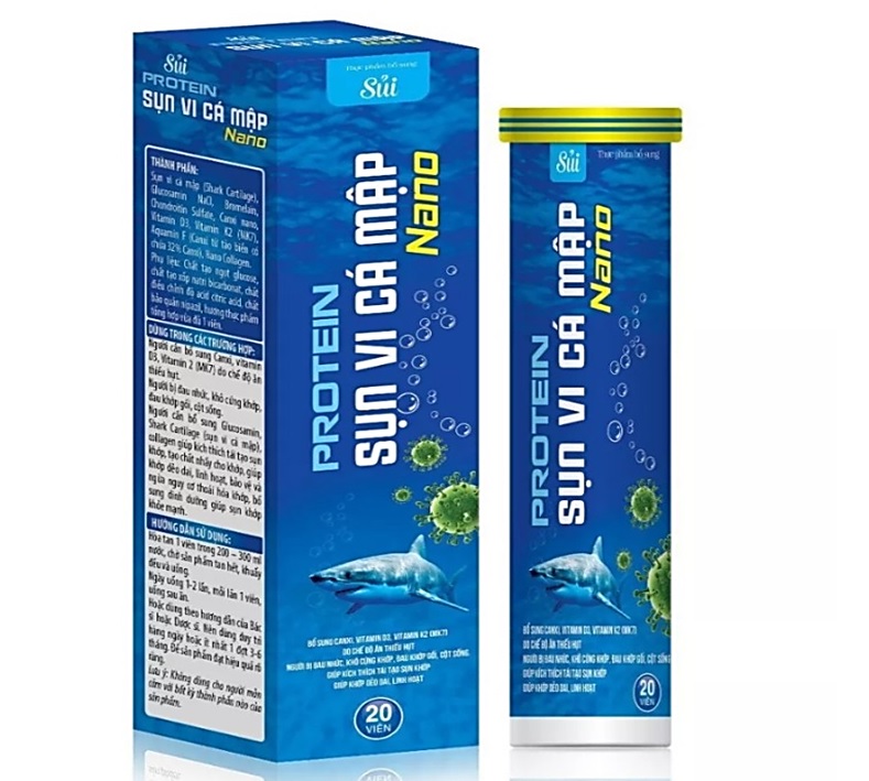 Viên Sủi Protein Sụn Vi Cá Mập Nano o , Giúp Giảm Ho, Long Đờm, Cảm Lạnh, Cảm Cúm, Tốt Cho Người Ốm Yếu, Mệt Mỏi- Hộp 20 Viên