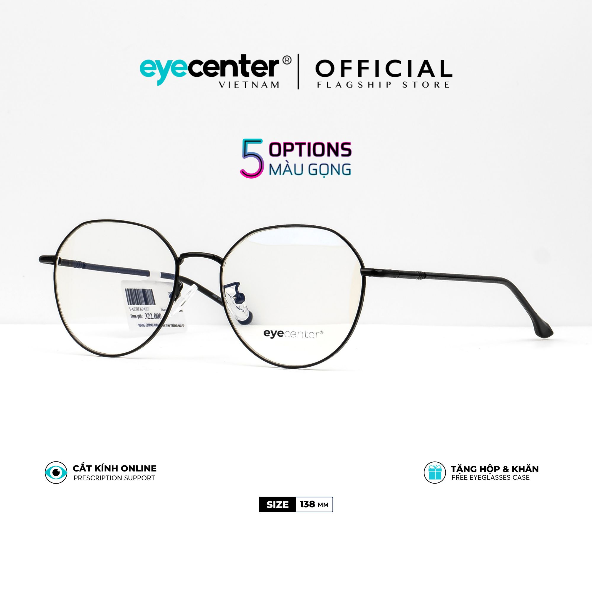 Gọng kính cận nam nữ chính hãng EYECENTER K25 kim loại chống gỉ cao cấp nhập khẩu by Eye Center Vietnam