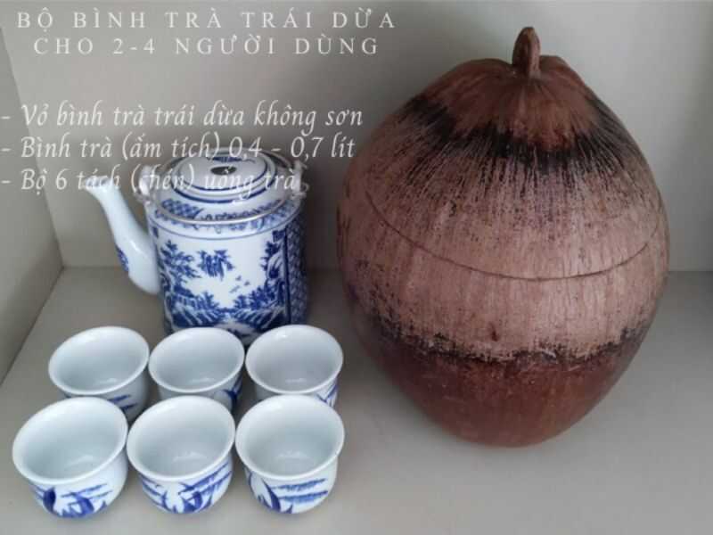 Trọn Bộ Bình Ủ Trà Trái Dừa Có Không Sơn Và Bình Trà 450 – 700ml