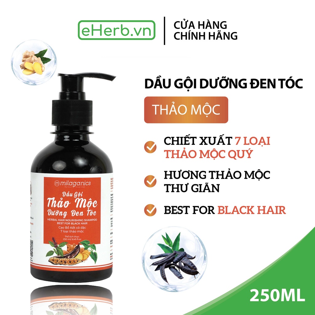 Dầu gội thảo dược 7 loại thiên nhiên dầu gội đen tóc hương thảo mộc thư giãn milaganics 250ml