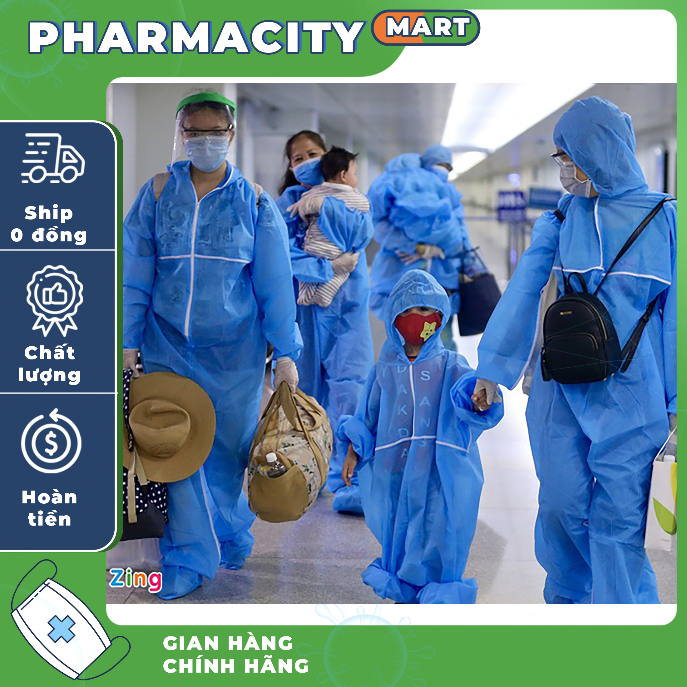 [ Bộ 7 món 2 mầu XANH hoặc TRẮNG ] Bộ đồ bảo hộ phòng dịch quần áo phòng chống dịch, mặc ra sân bay, lên máy bay .