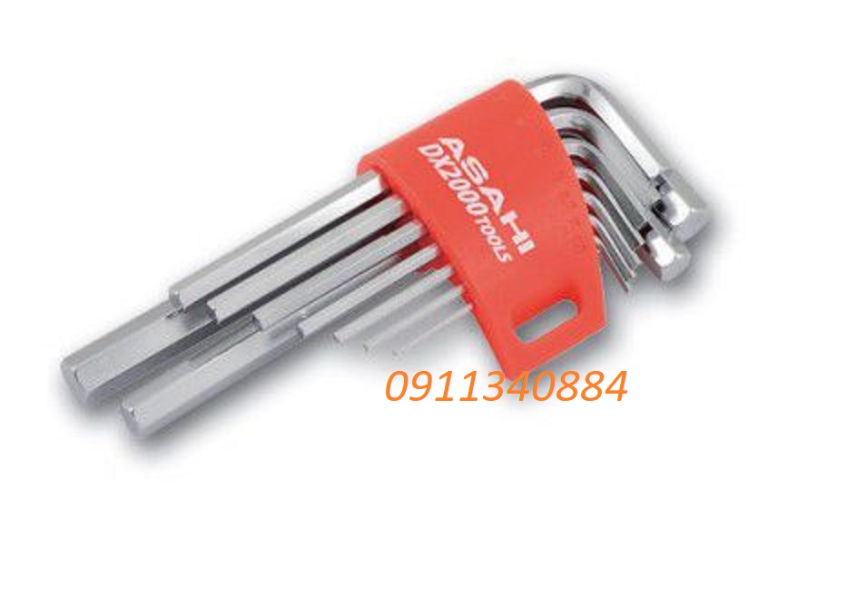 Bộ 9 lục giác thường loại 1.5- 10mm orange Asahi Nhật Bản - bộ lục giác ngắn - lục giác nhật bản - bộ lục giác đa năng - lục giác thép - lục giác crom - asahi japan