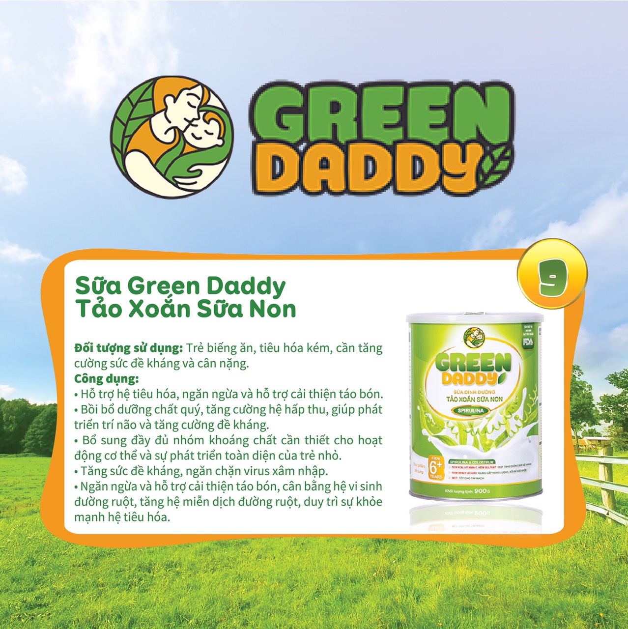 Green daddy sữa dinh dưỡng tảo xoắn sữa non 0-6 tháng. 900g