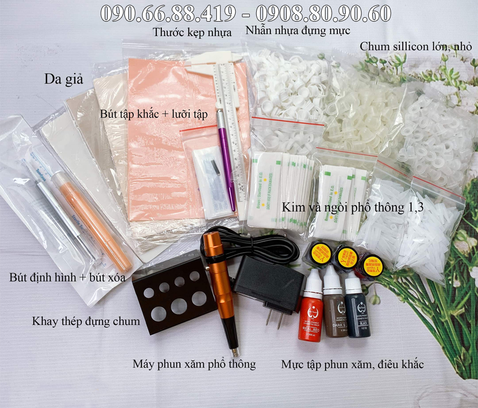 Combo 6 - Bộ Dụng cụ tập Phun xăm điêu khắc Cao Cấp