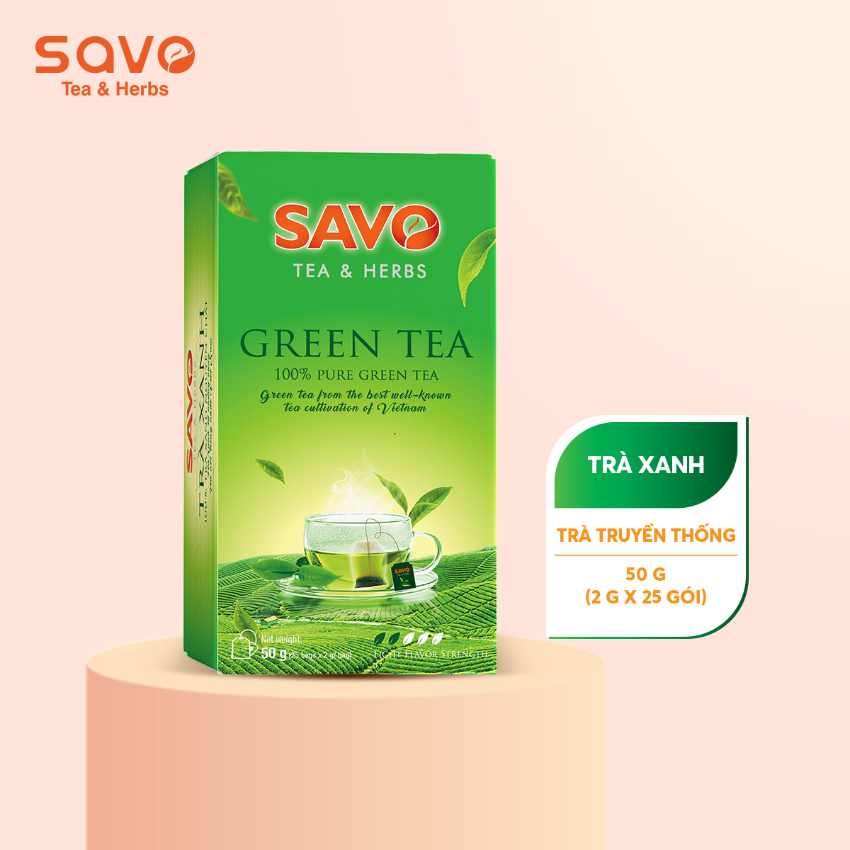 Trà xanh savo - hộp 25 gói x 2g