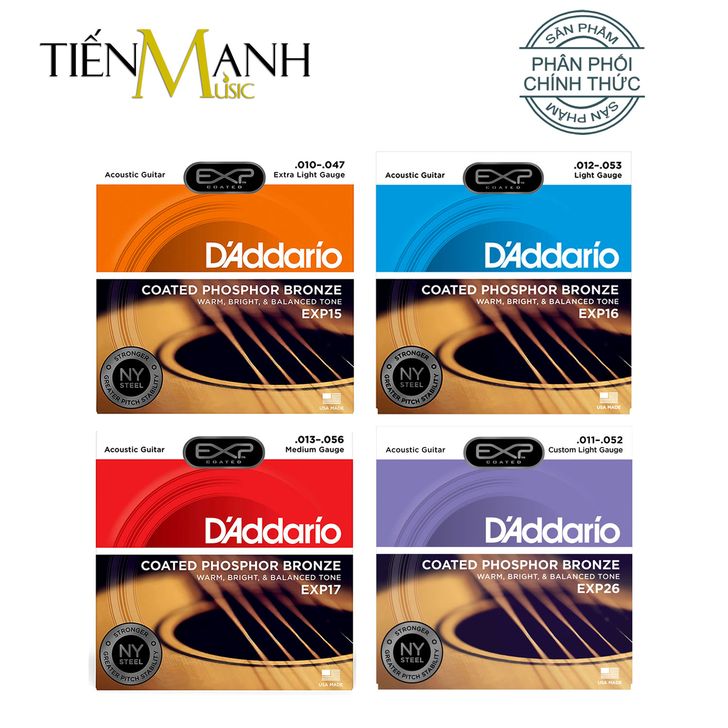 D'Addario EXP15, EXP16, EXP17, EXP26 - Bộ Dây Đàn Acoustic Guitar Coated Phosphor Bronze