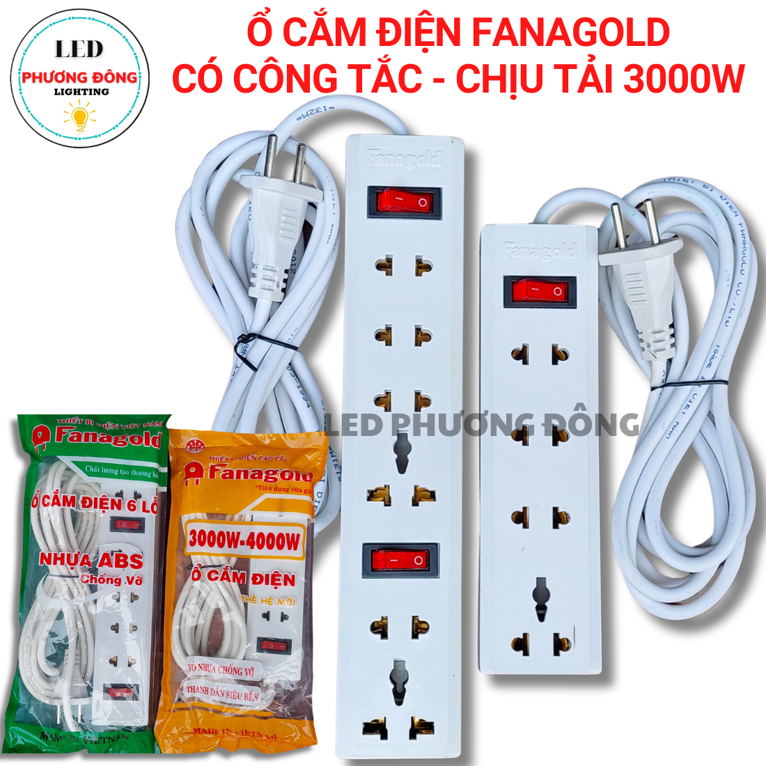 Ổ cắm điện Fanagold có công tắc chịu tải 2500W dây dài 3m, 5m