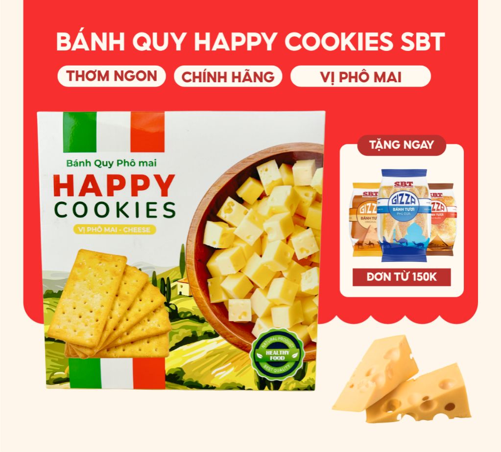 Bánh Quy Ngũ Cốc Happy Cookies SBT Vị Phô Mai Hộp 250g Thơm Ngon, Đậm Vị - Bánh Kẹo SBT
