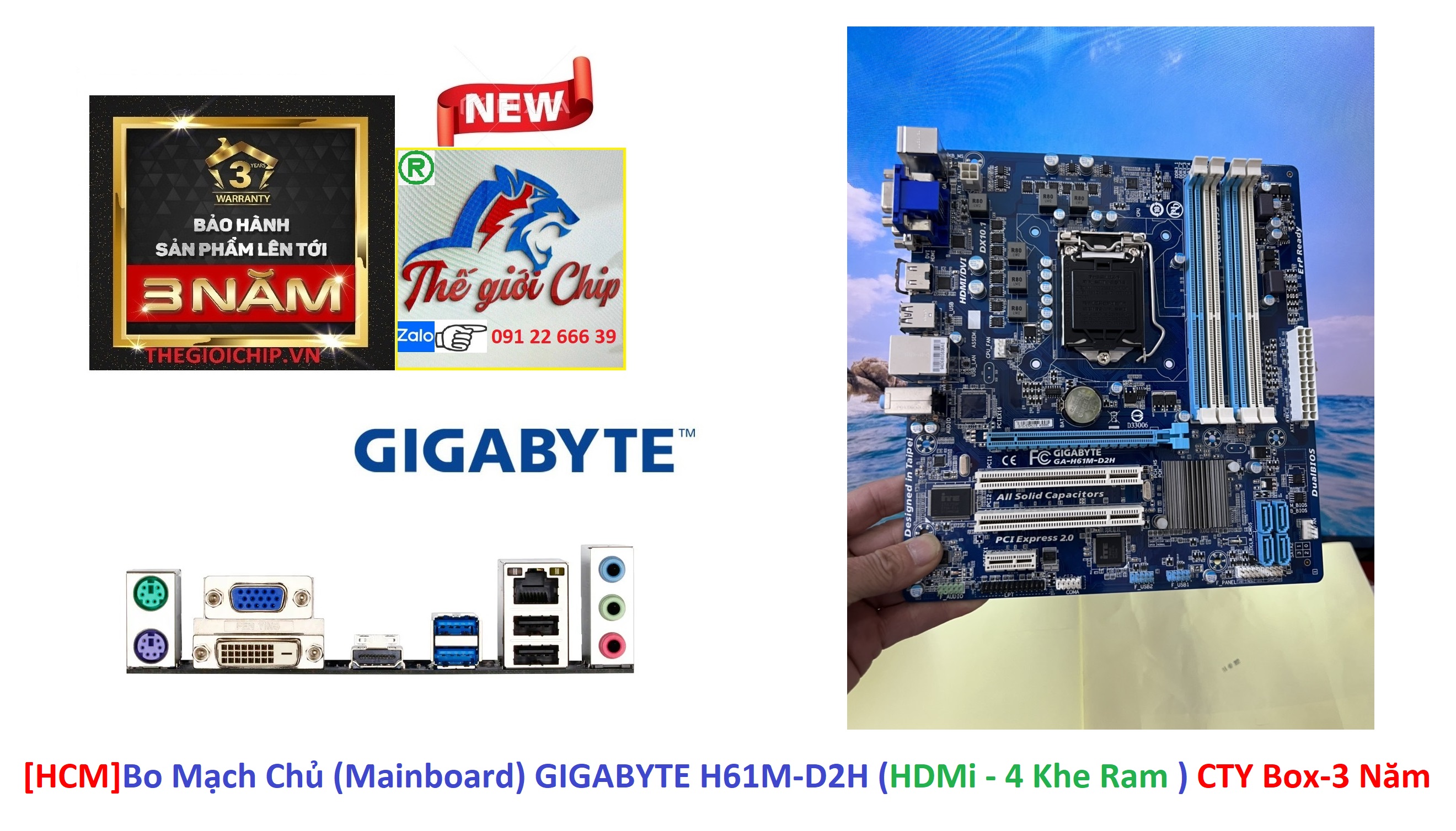 Bo mạch chủ gigabyte h61m-d2h cty box-3 năm
