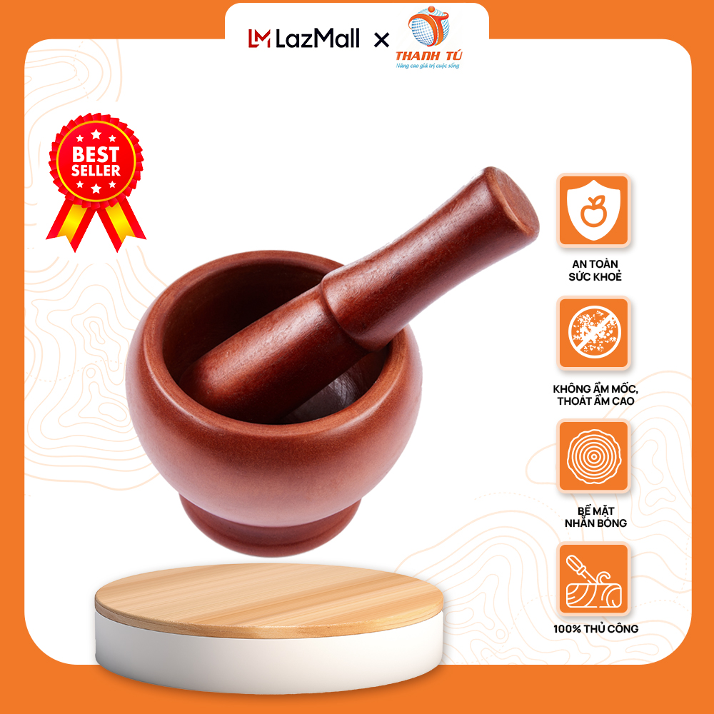 Bộ cối chày bầu gỗ xà cừ 13cm