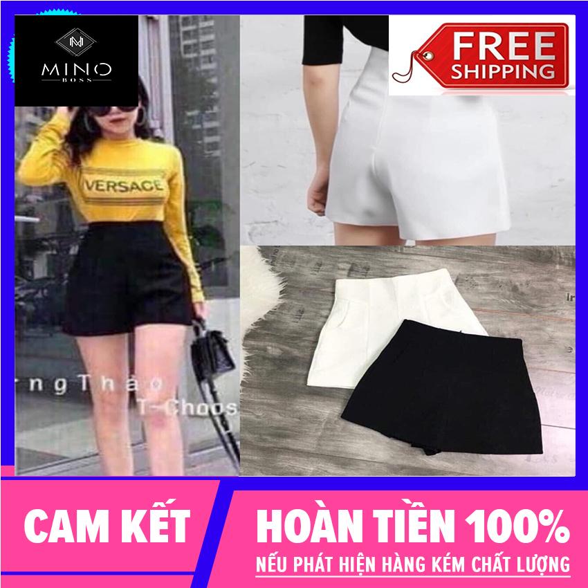 Quần lưng cao vải tuyết mưa phối túi, quần khóa kéo, quần short lưng cao, quần short nữ, quần jean nữ, quần baggy, quần jogger, Mino Boss