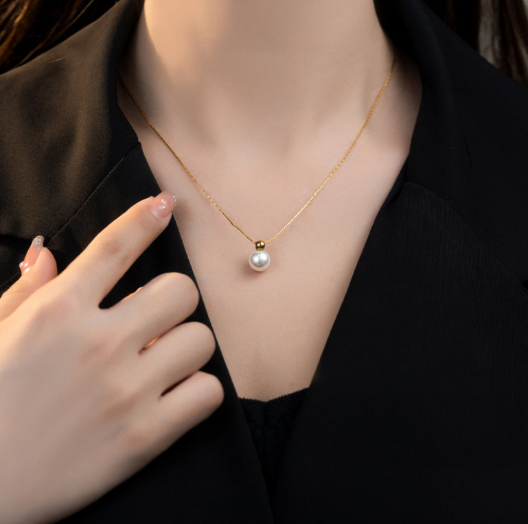 Dây Chuyền Mặt Ngọc Trai Titan Ko Đen TT 3512