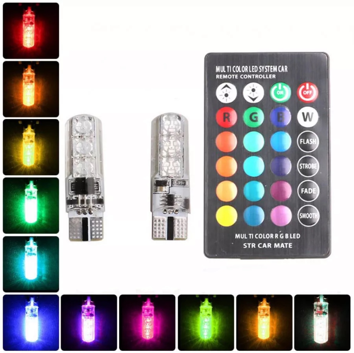 Đèn Led xi nhan xe máy điều khiển đổi màu bằng remote LED chân T10 bảy màu