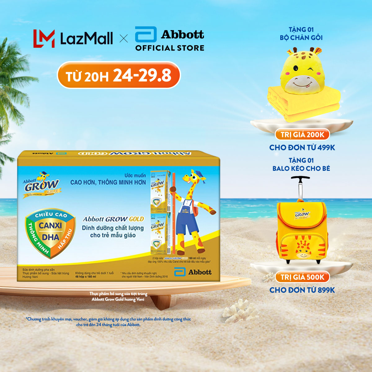 (CHỈ 20H 24-29.8 TẶNG QUÀ CHO ĐH TỪ 499K-SLCH) Thùng 48 Hộp Sữa Nước Abbott Grow Gold Hương Vani 180ml