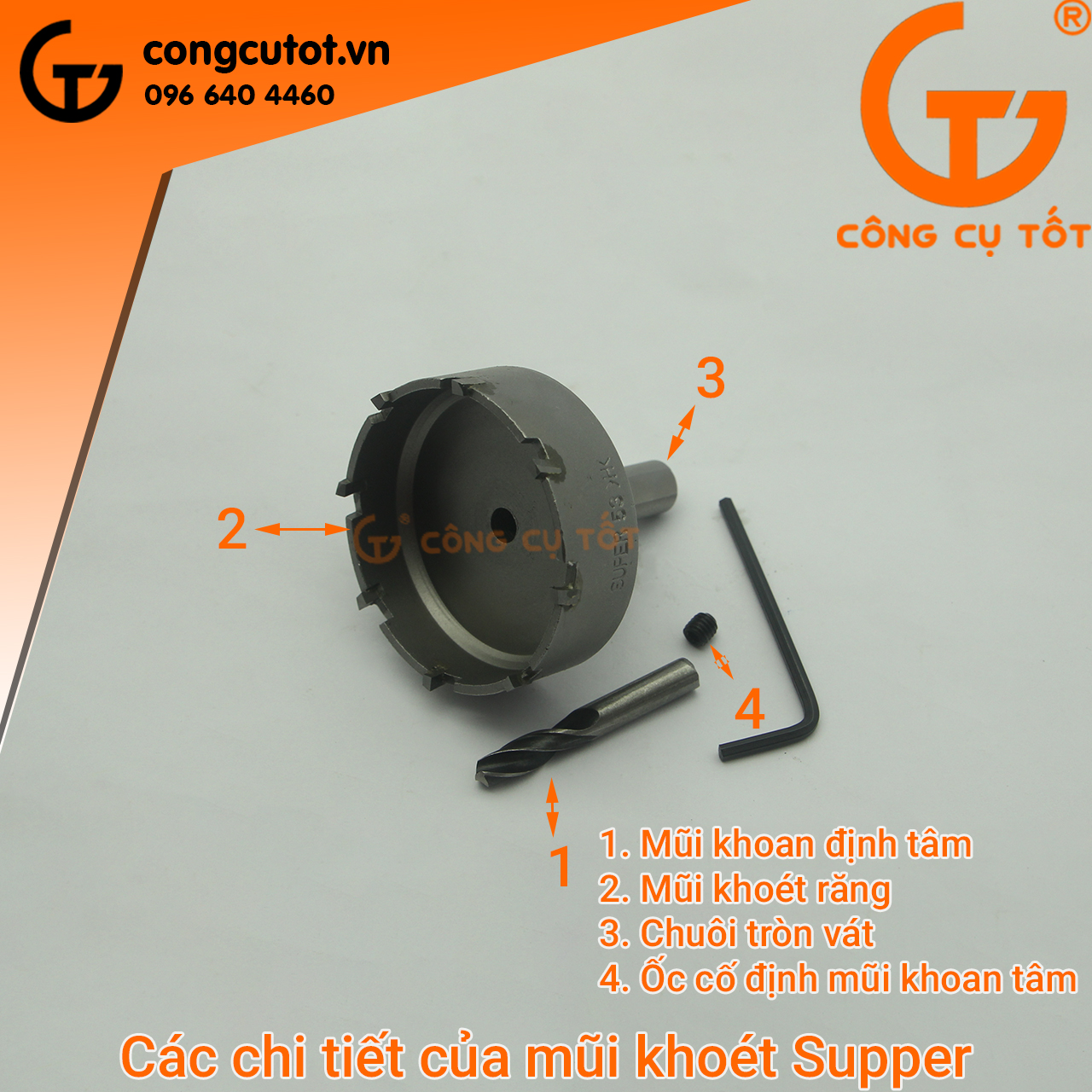 Mũi khoan khoét lỗ sắt, inox đầu hợp kim Supper các cỡ 16-53mm