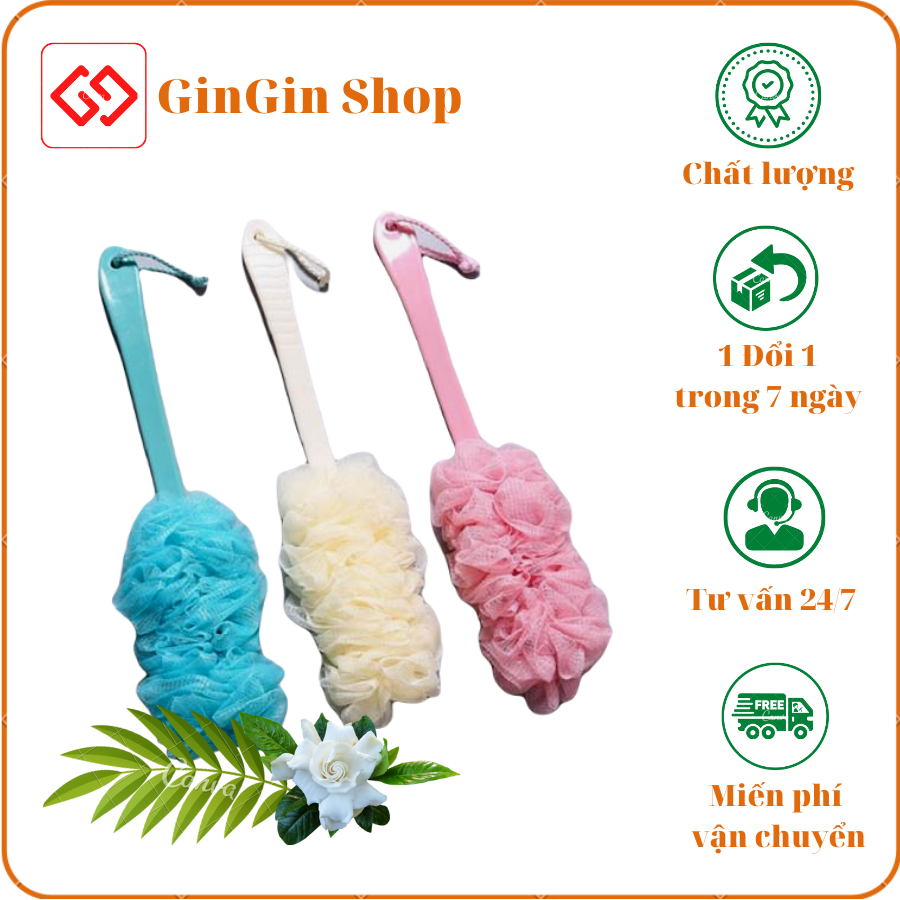 Bông tắm cán dài cọ lưng siêu sạch, cây chà lưng có dây treo