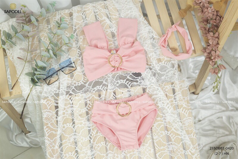 Bikini bé gái 2-7y, đồ bơi bé gái 2 mảnh kèm tuban