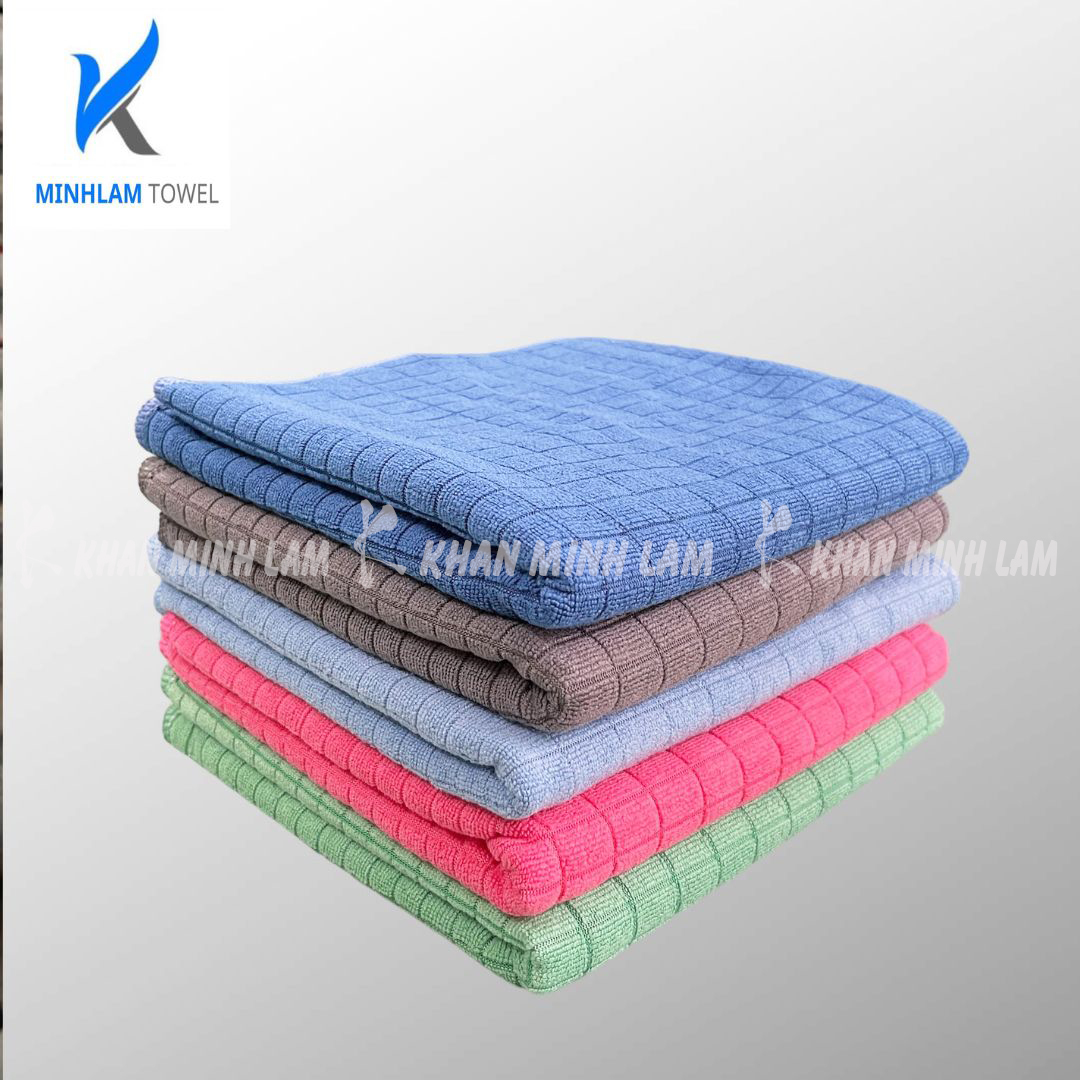 Khăn lau đa năng microfiber size 40x40,40x60,50x55cm.hàng kẻ ô xuất khẩu.