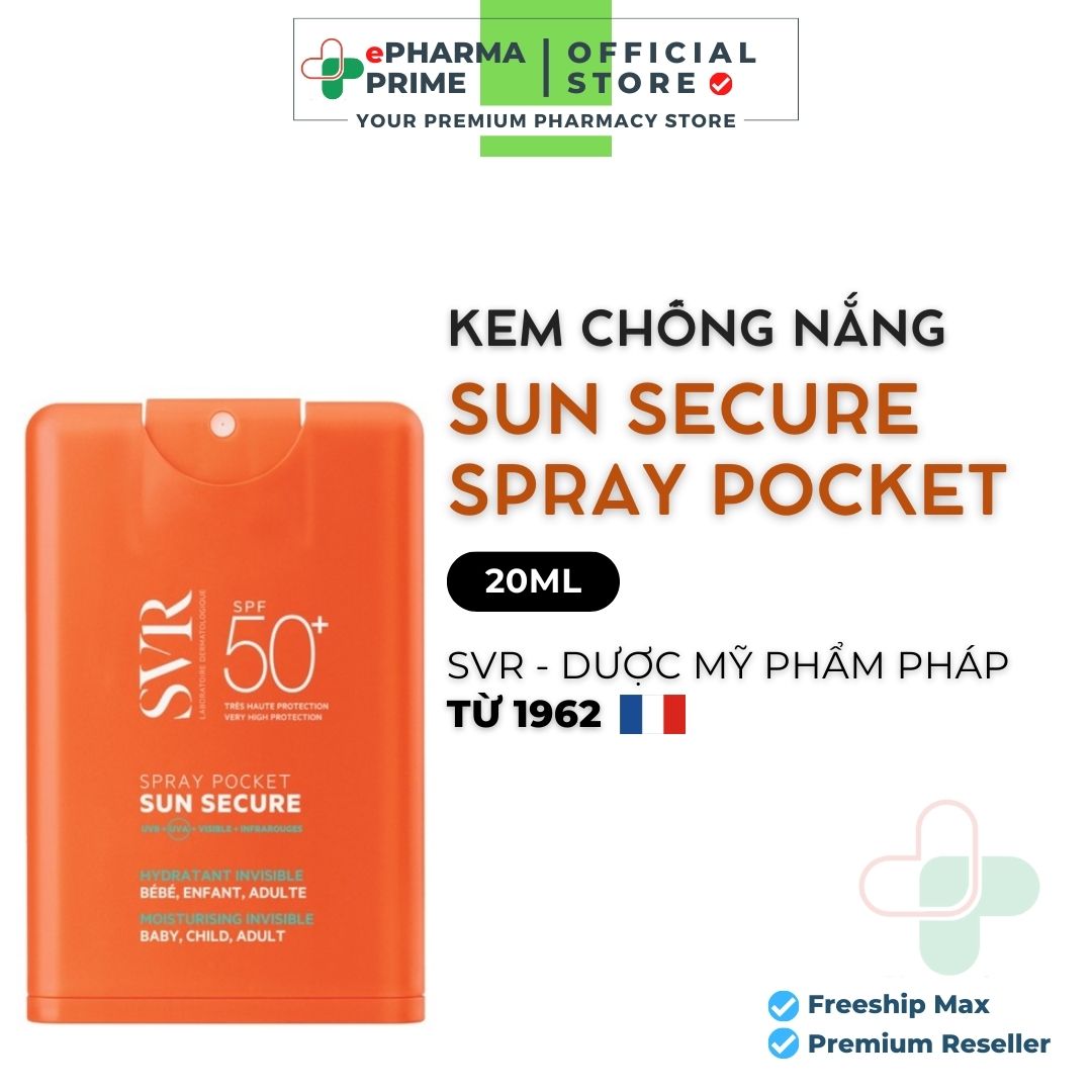 Kem chống nắng svr sun secure spray pocket spf50+ dạng bỏ túi giúp bảo vệ da 20ml