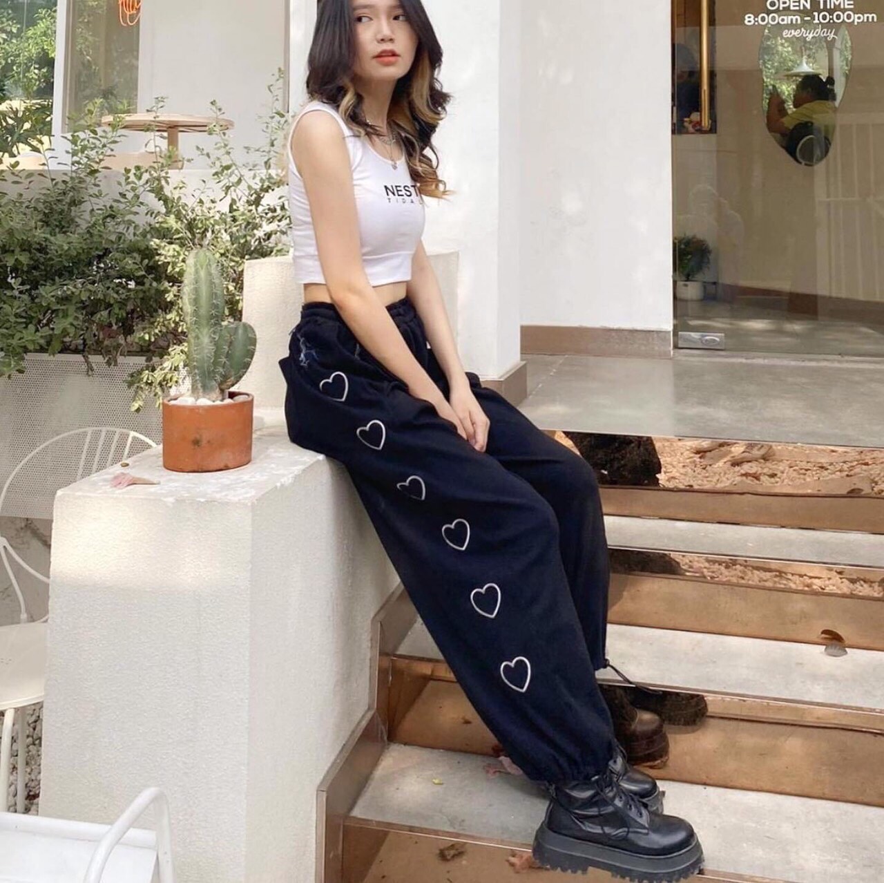 Quần jogger nữ nhiều tim ống rộng thời trang unisex/ Quần ống bom rút dây thời trang hàn quốc - xuongmaythuhien